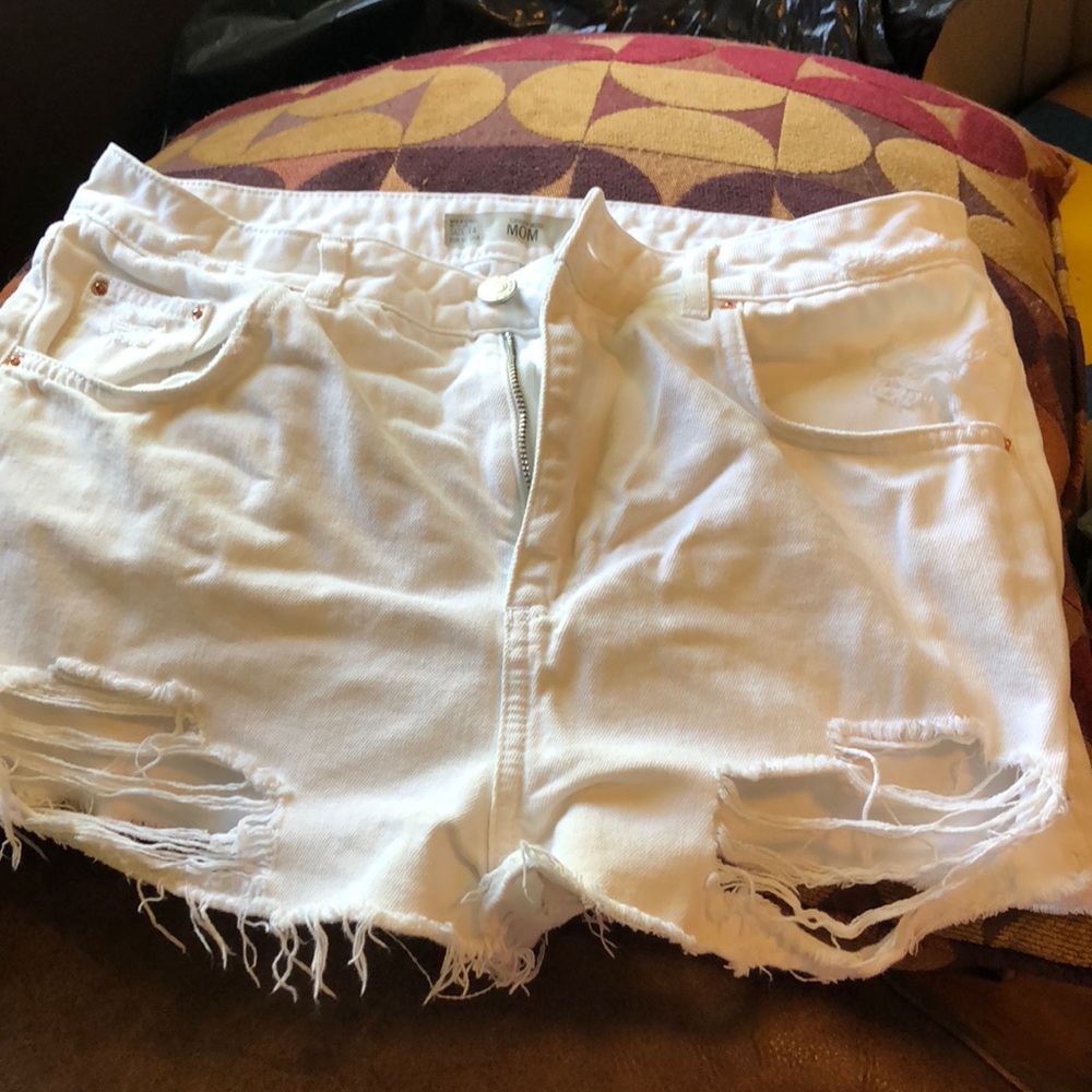 Top shop white denim high waisted shorts